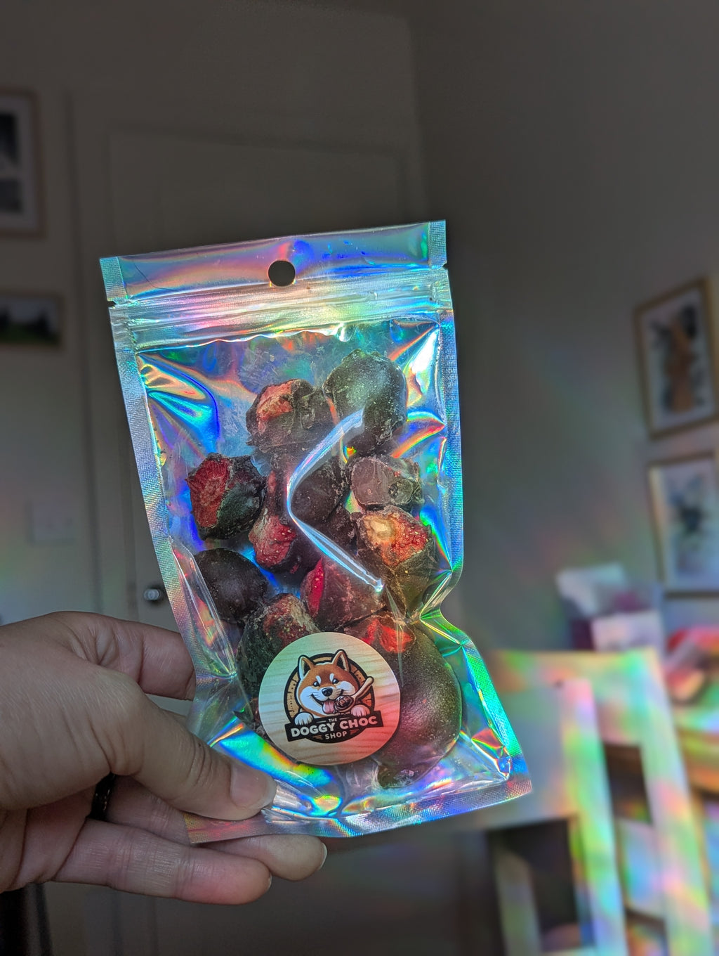 Strawberries dipped in Doggy Choc